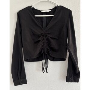 ASTR The Label Top‎ Womens Small Black Crop Cinch Festival Party Edgy Goth Rock